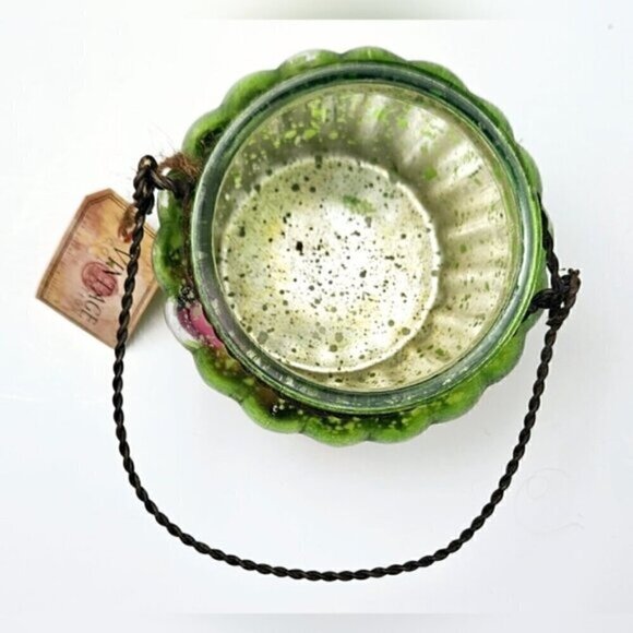 Vintage Collection Mercury Glass Lantern Hanging Tea Light Holder Green & Silver - Picture 5 of 11